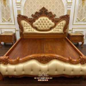 giường tân cổ điển bọc da